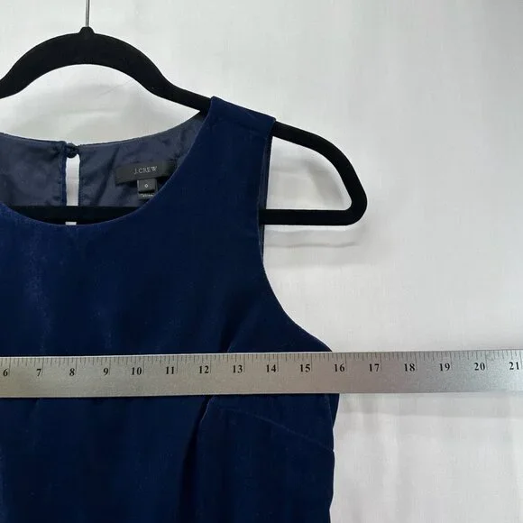 J.Crew Dress Size 0 Velvet Velour Ruffle Hem Drop Waist Shift Sleeveless Blue - Picture 11 of 12